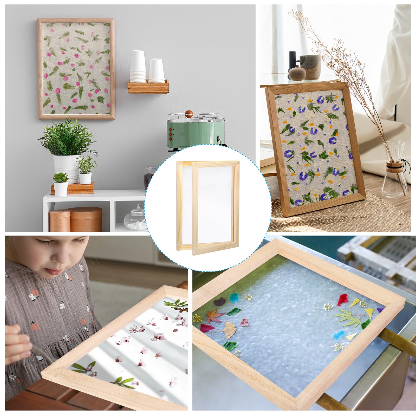 PATIKIL Marco de Papel de Madera en Tamaños A4 11.8 x 8.3" 2 en 1 Molde y Deckle de Papel para Suministros de Fabricación de Papel para Manualidades DIY Color Madera