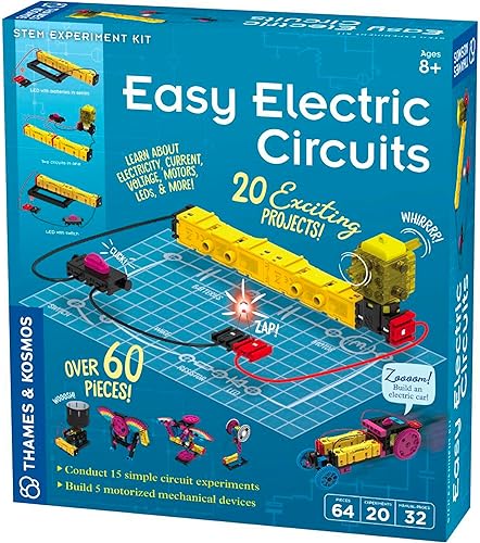 Thames & Kosmos Kit STEM de circuitos eléctricos fáciles  Juego de circuitos esenciales  15 experimentos, 5 modelos motorizados - Electricidad,