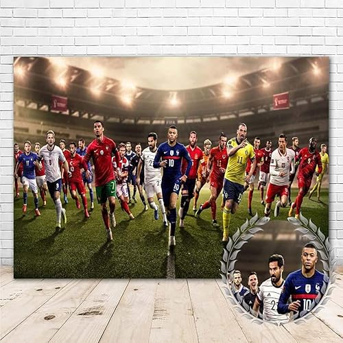 Cartel de jugadores de fútbol de la Copa Mundial de Qatar, suministros de fiesta de cumpleaños de 7 x 5 pies para decoración de pared de habitación