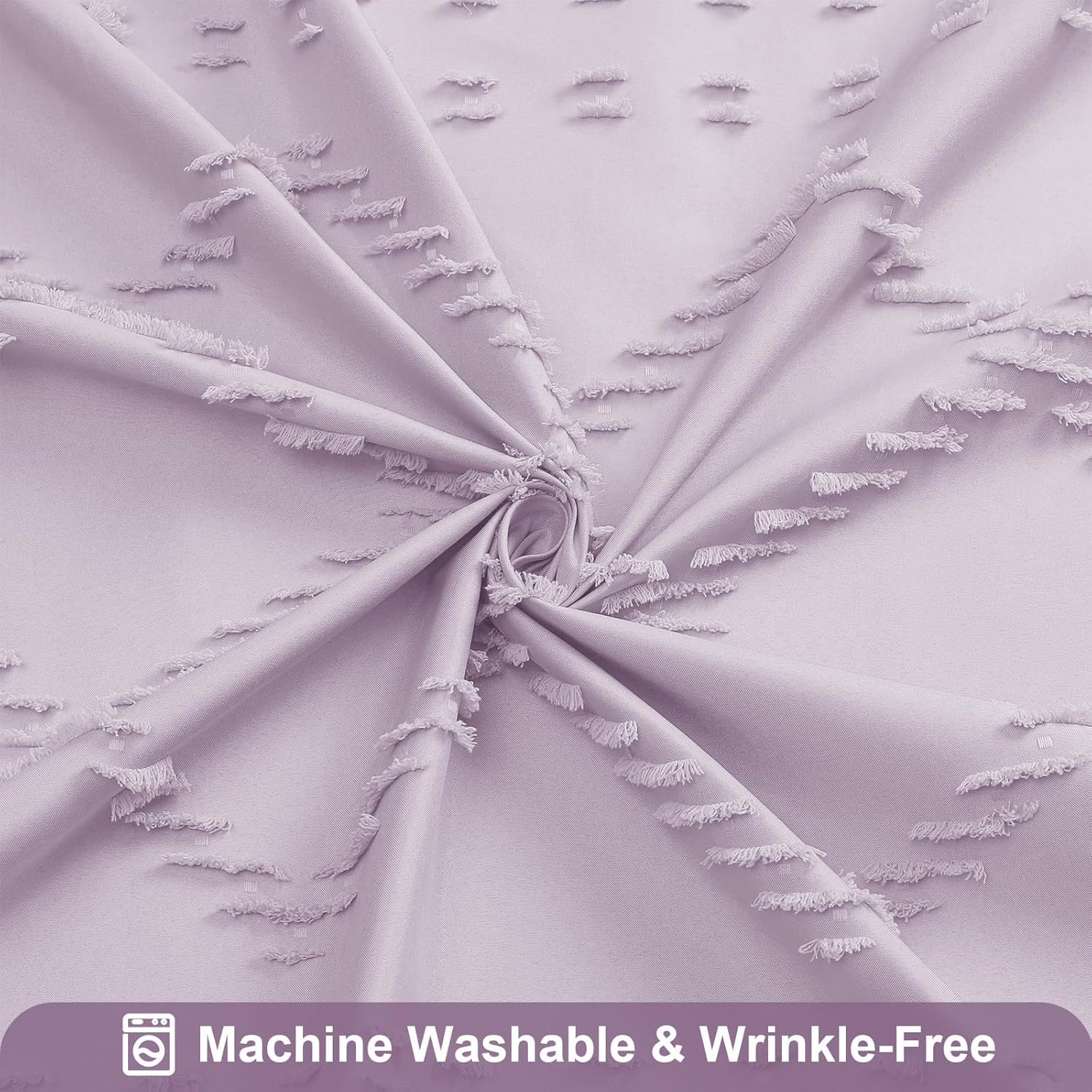 Boho Lavender Woven Fabric Shower Curtain with Tassel 72 x 72, Bohemia Tufted Chevron Striped Chic Textured, Waterproof Modern Farmhouse Minimalist Purple Cloth Curtain for Bathroom