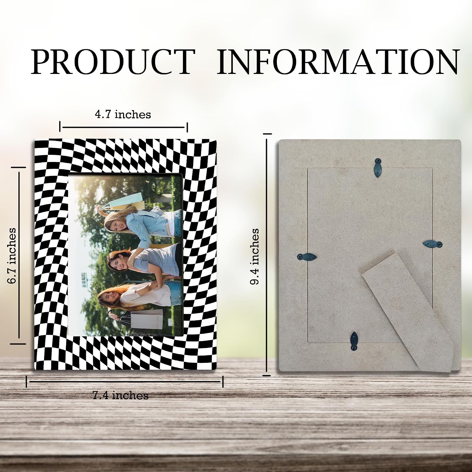 Groovy Wooden Picture Frame For 5"X7" Picture - Classic Black & White Checkerboard Frame Tabletop Display, Gifts For Kids & Adults, Home & Office Decorations(Horizontal)-A24 image 2