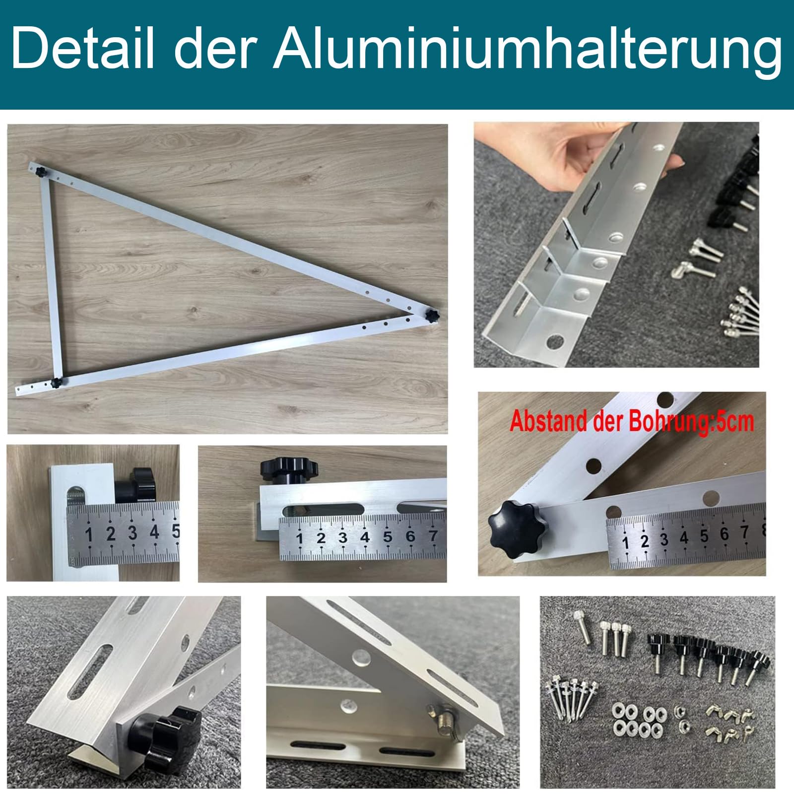 Solarmodul Halterung Balkonkraftwerk 1140mm, Alu Dachhalterung Solarpanel Halterung 0-90 Grad Verstellbar, Universal Befestigung für PV Module für Flachdach, Wohnmobil, Wand, 2 Paar 45 Zoll
