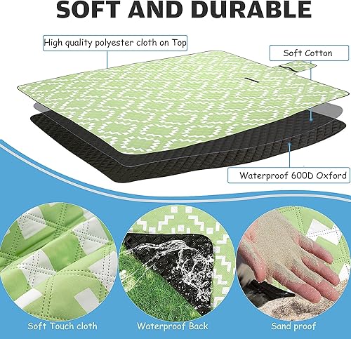 Miniatura 3 de Manta de picnic grande para playa, impermeable, a prueba de arena, ligera, plegable, con correa de transporte, para 2 a 4 adultos, para playa,