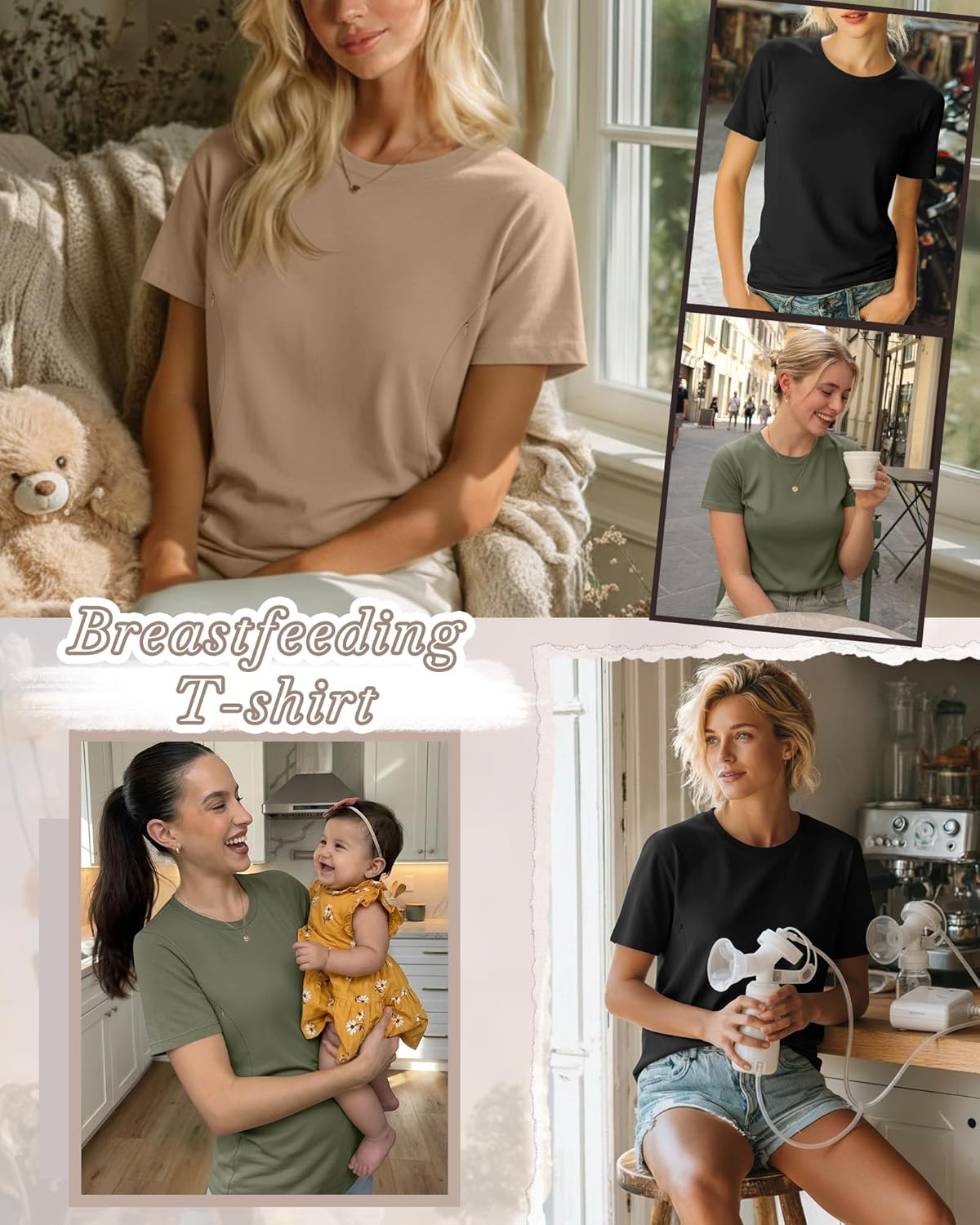 3 Pack Women's Nursing Shirts for Breastfeeding with Zippers Maternity Loose Short Sleeve Tops Pregnancy Clothes