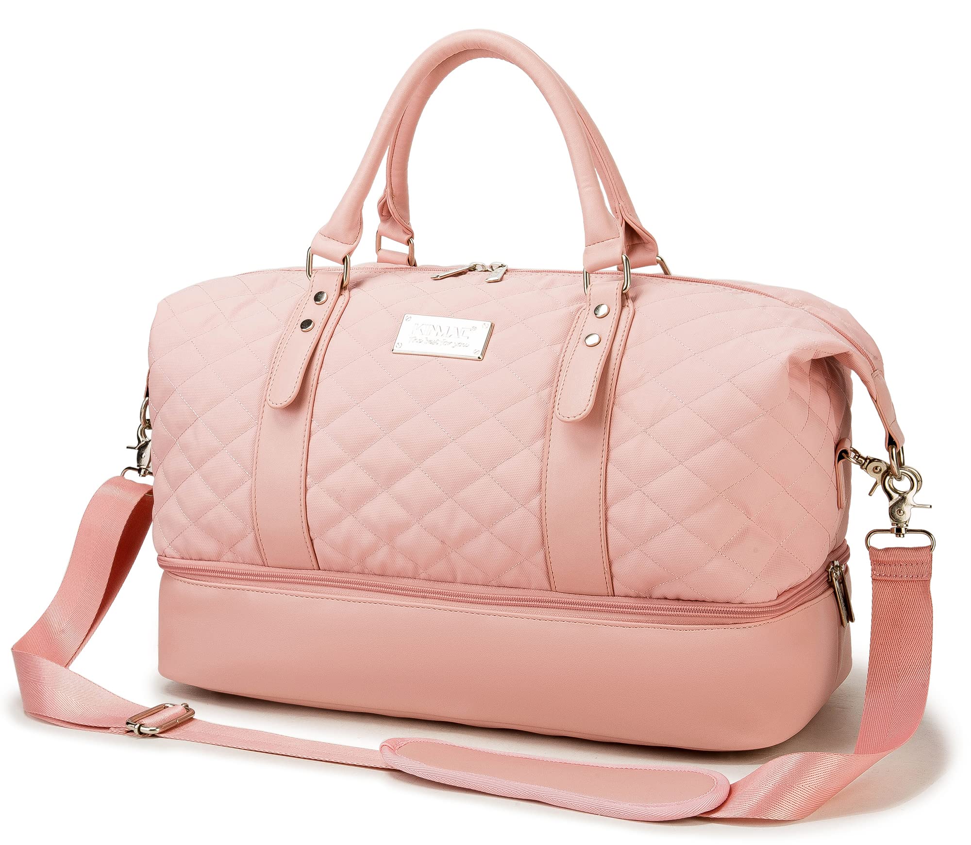 Kinmac Women's Travel Duffel Bag,Sports Gym Yoga Duffel Bag Weekender Overnight Totes Bag (Pink Embroider)