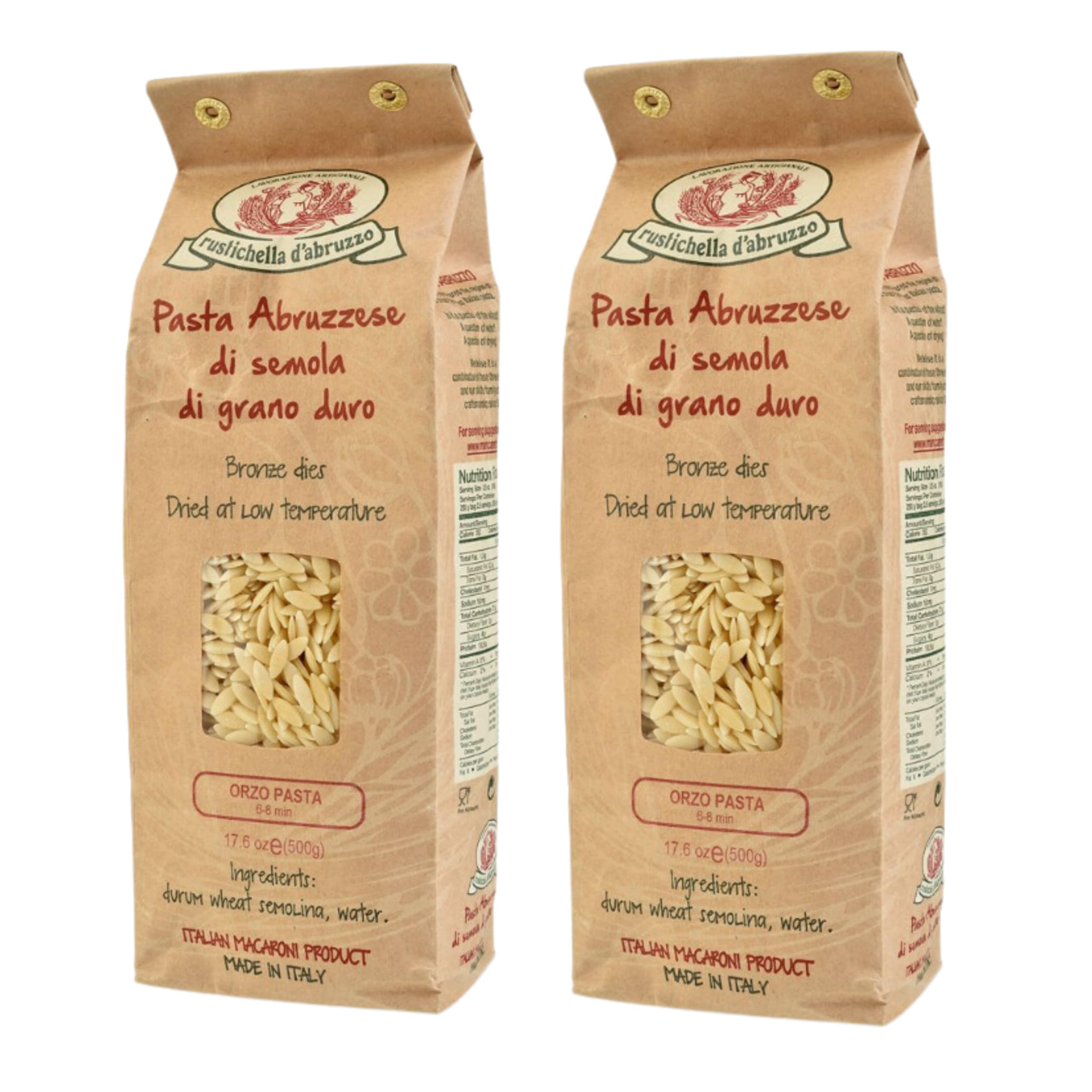 Rustichella d'Abruzzo Orzo Pasta (Pack of 2)- 500g Classic Durum Wheat Small Pasta - Perfect for Soups and Salads - Cooks in 6-8 Minutes - Authentic Italian Flavor