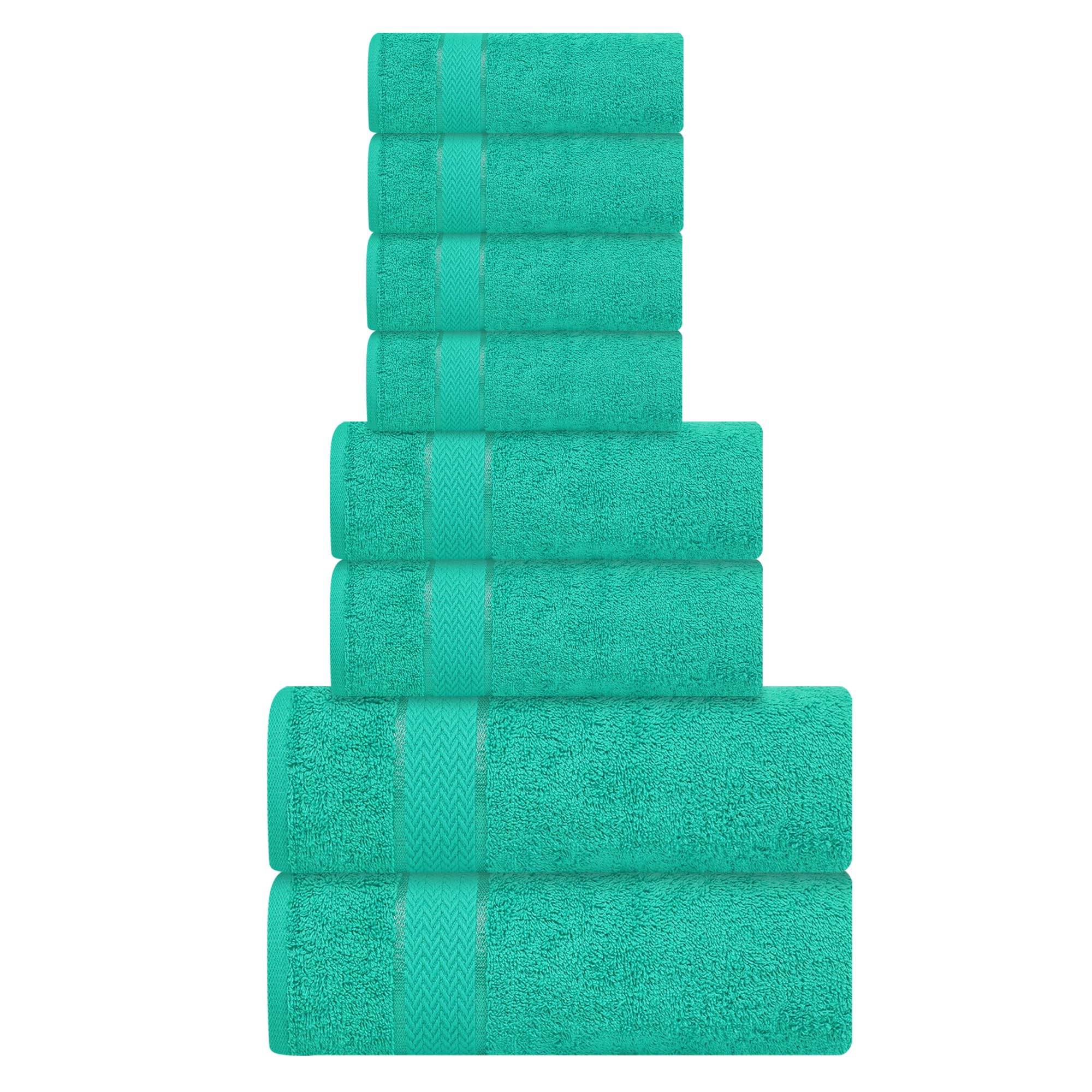 Bath Towels Set-100% Cotton-2 Bath Towels, 2 Hand Towels & 4 Washcloths-Large, Quick Dry, Absorbent, Plush, Soft-Home, Gym, Yoga, Spa, Hotel, Shower Towels -8 Piece Luxury Bathroom Towels - Teal Green