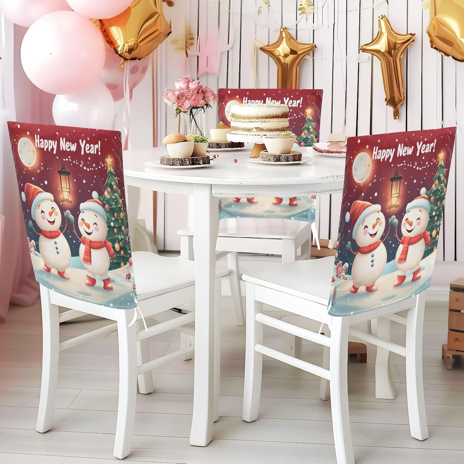 MNSRUU Christmas Chair Back Cover for Dining Room,Snowman Chair Slipcovers Set of 6,Snowman Chair Cover for Kitchen Hotel Holiday Party Decor,57
