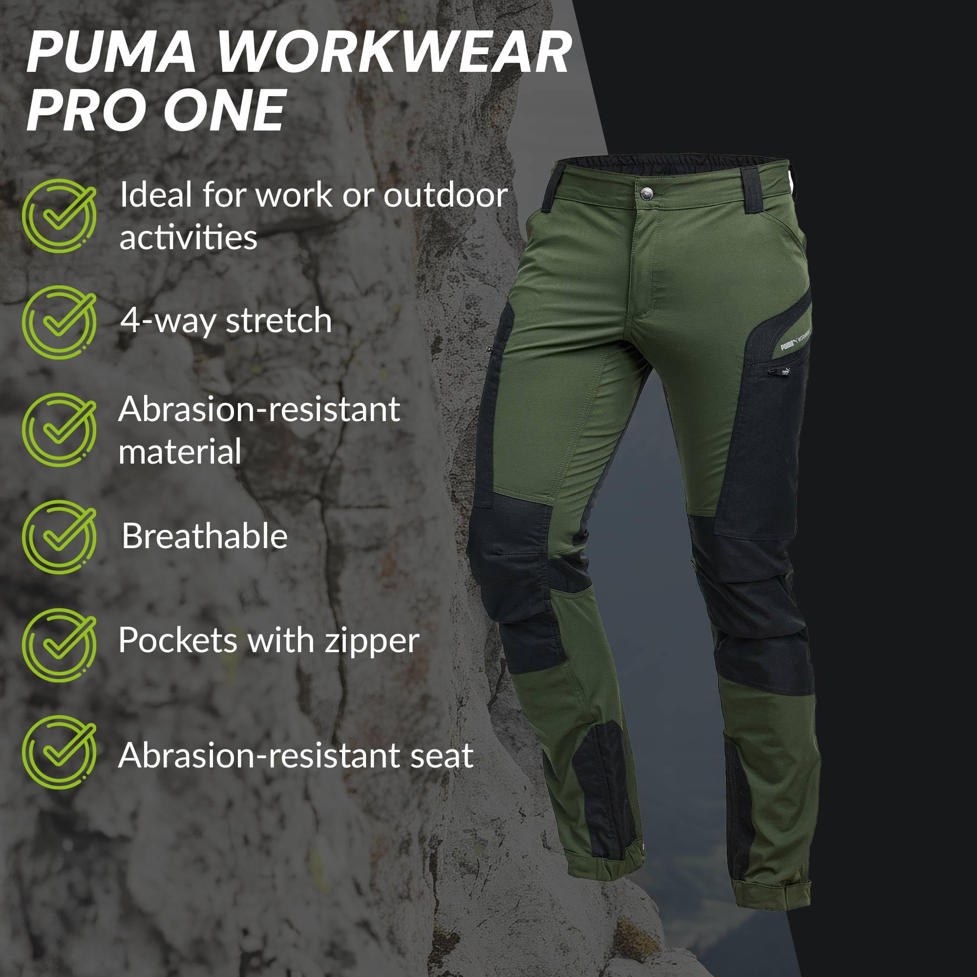 PUMA Workwear Pro-One Outdoor spodnie robocze – wytrzymałe, oddychające i trwałe – idealne spodnie do wędrówek, wspinaczki górskiej, bushcraftu i prac na zewnątrz