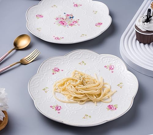 Miniatura 8 de Jusalpha Juego de 2 platos llanos vintage de porcelana fina, plato de frutaplato de postre FDPL04 (10 pulgadas)