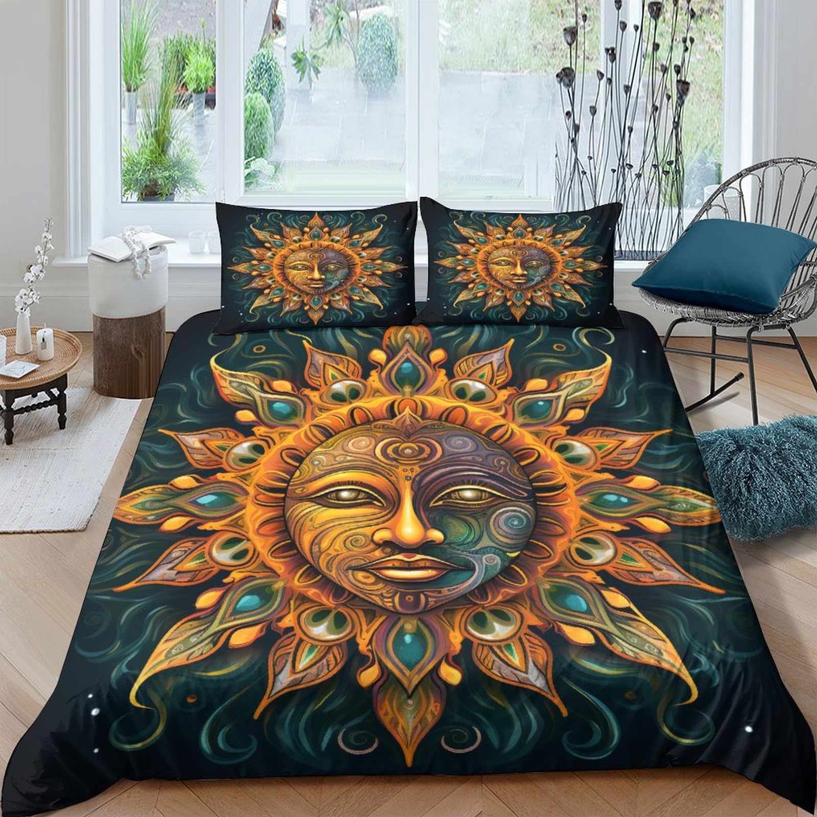 BARDYS Sun for Boys Girls Duvet Cover Comforter Covers Quilt Cover 3D Printed Bohemian Bedding Set with Zipper Closure Soft Microfiber with Pillow Cases 3 Pieces Double（200x200cm）
