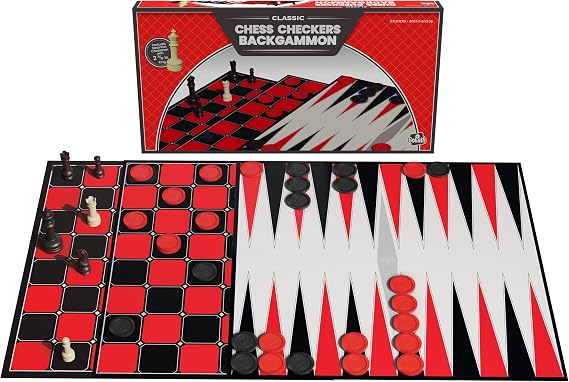 Goliath Games: Classic Chess, Checkers & Backgammon Triple Pack | Traditional Board Games for Kids and Adults | For 2 Players Ages 6+