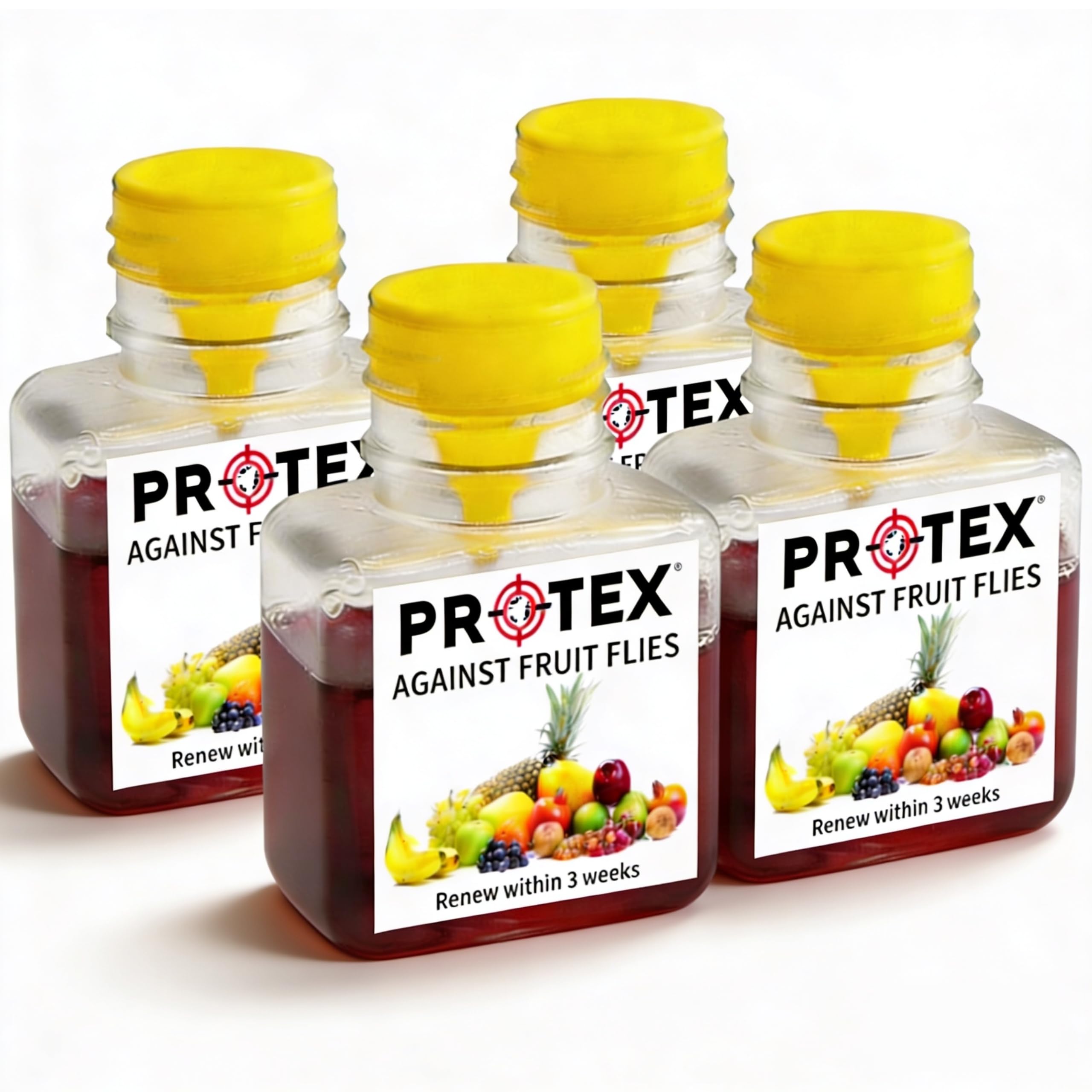 PR0TEX Fruit Fly Trap (4 Pack), Highly Effective Fly Trap, Ideal for Home & Kitchen, Bait Included Fruit Fly Catcher. Effective Non Toxic Solution to Remove Fruit Flies