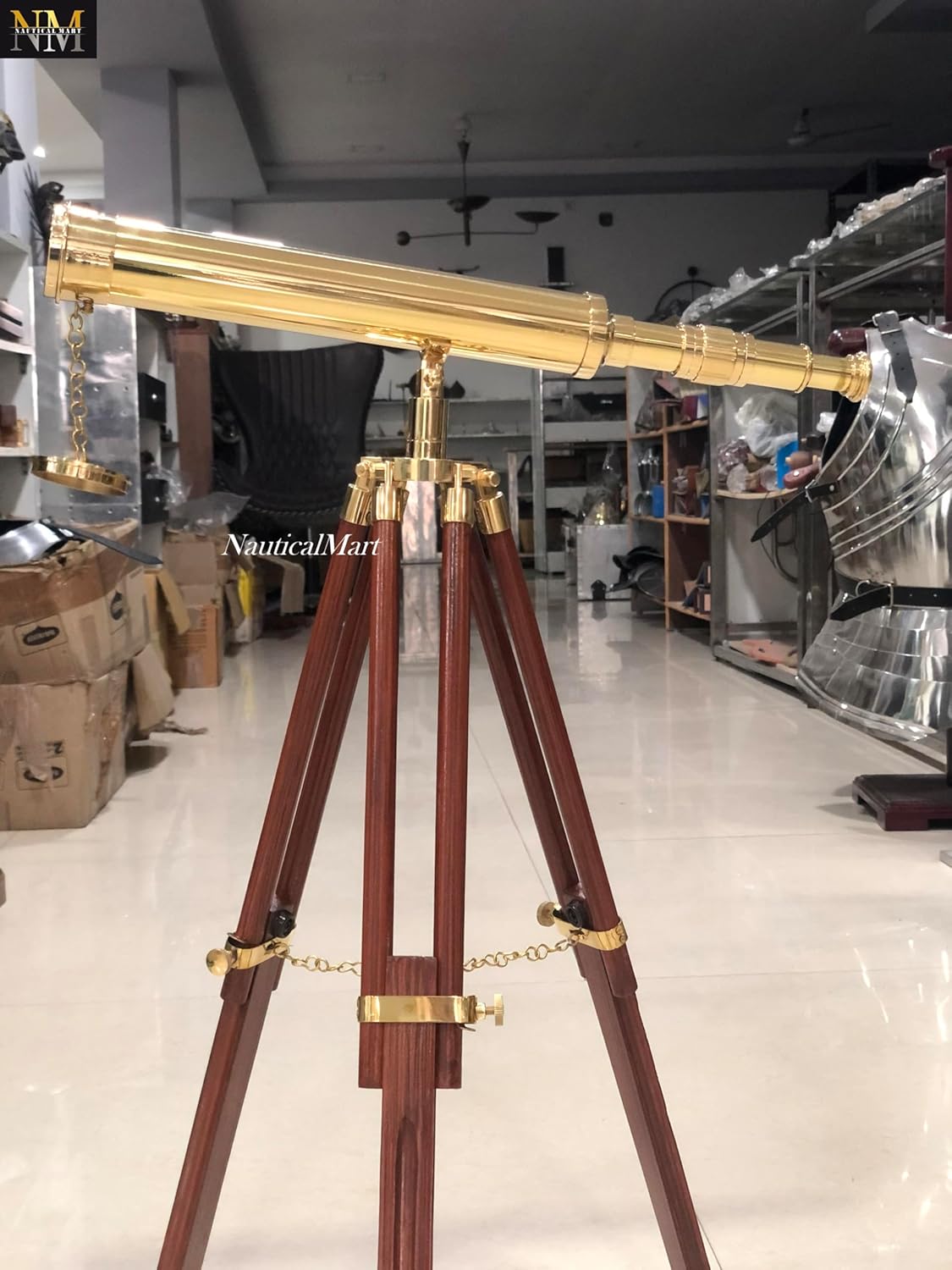 Floor Standing Brass Harbor Master Telescope, 18" Objective Lens, Altazimuth Mount Tripod Telescope