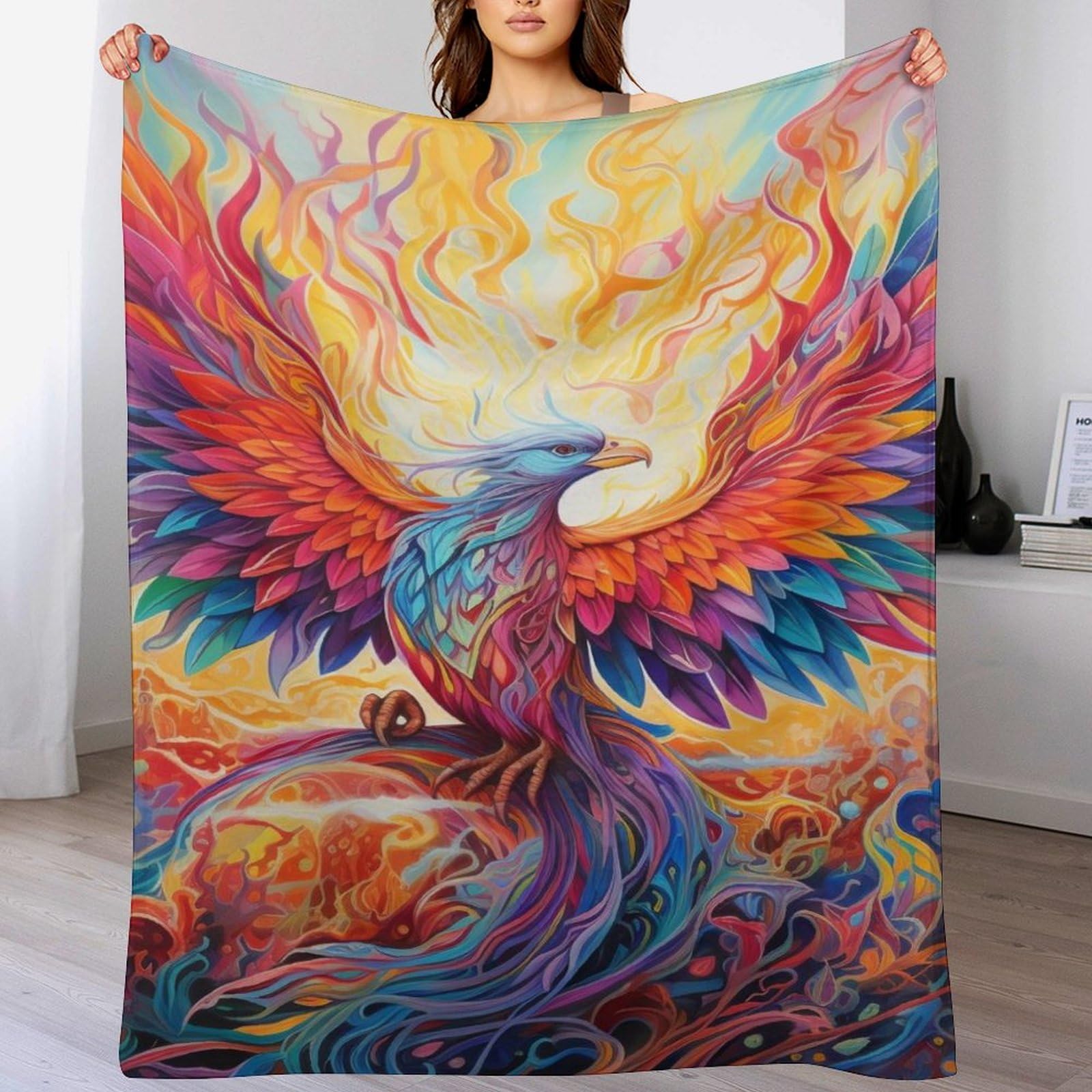 Couverture douillette au motif de phénix pour apporter du réconfort au salon