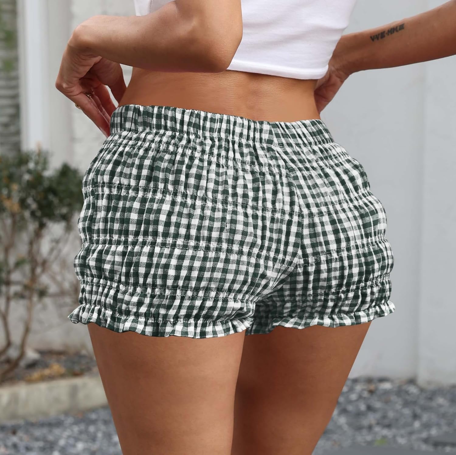 Women's Ruffle Slim Fit Extra Shorts Plaid Bloomers Elastic Waist Y2k Bottoms Gingham Boxer Micro Shorts 2026 - Image 3