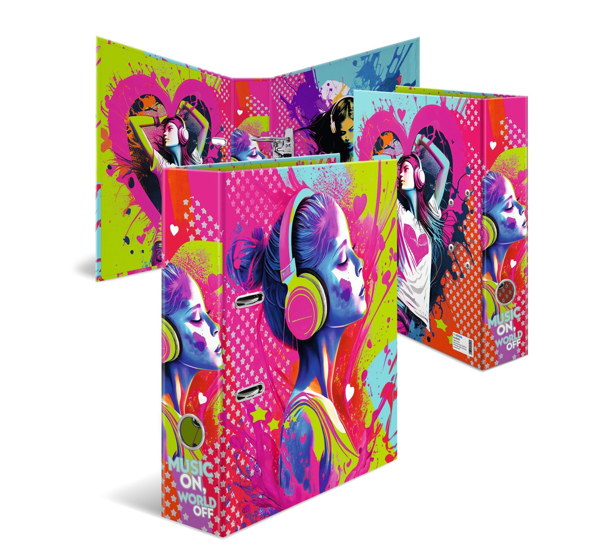 HERMA 20102 - Raccoglitore ad anelli per bambini formato A4, larghezza 7 cm, in cartone, con stampa interna, per scuola e ufficio, robusto, per bambini e bambine, 5 pezzi