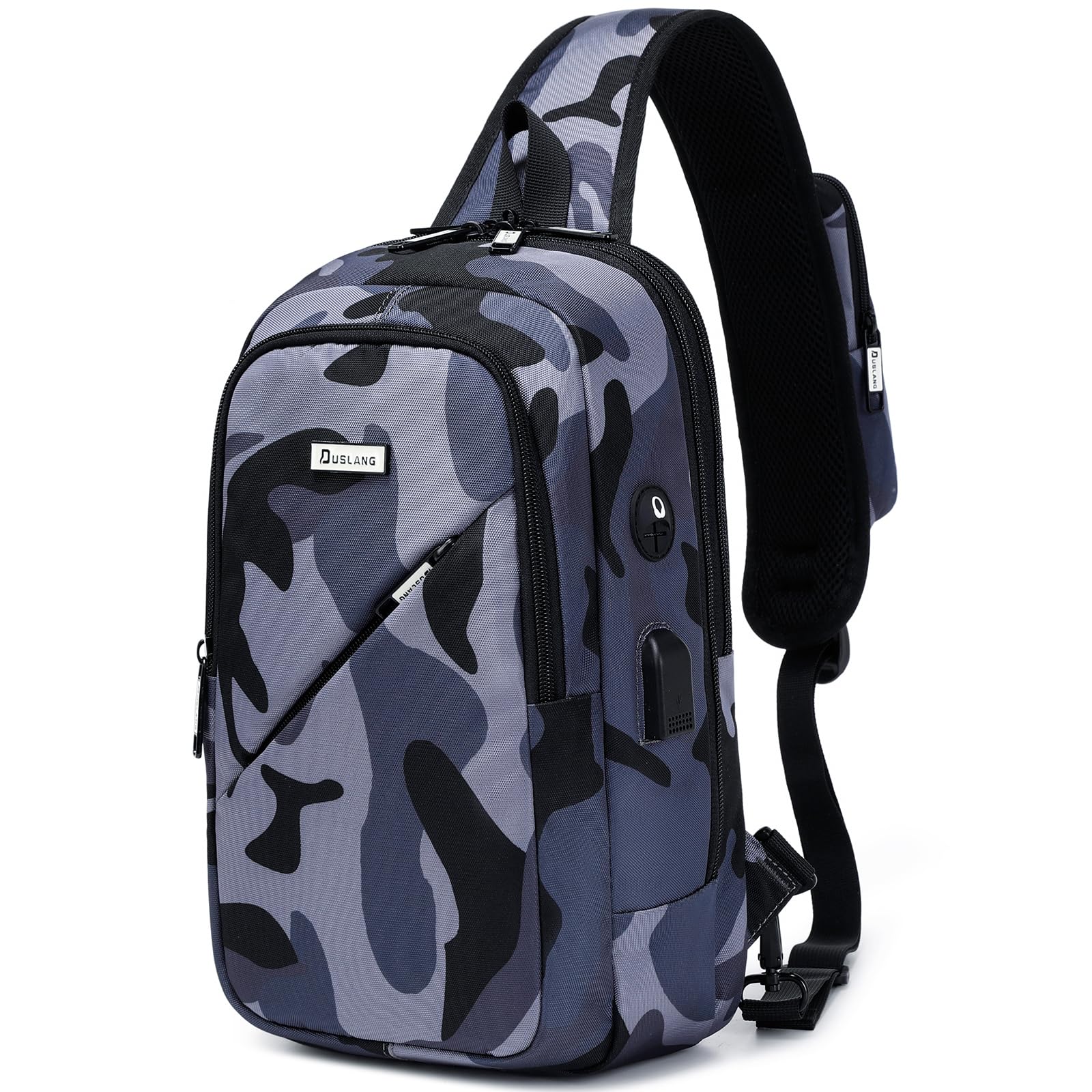 DUSLANG Hiking Crossbody Sling Backpacks Sling Bag for Men, Shoulder Backpack Chest Bags with USB Charger Port