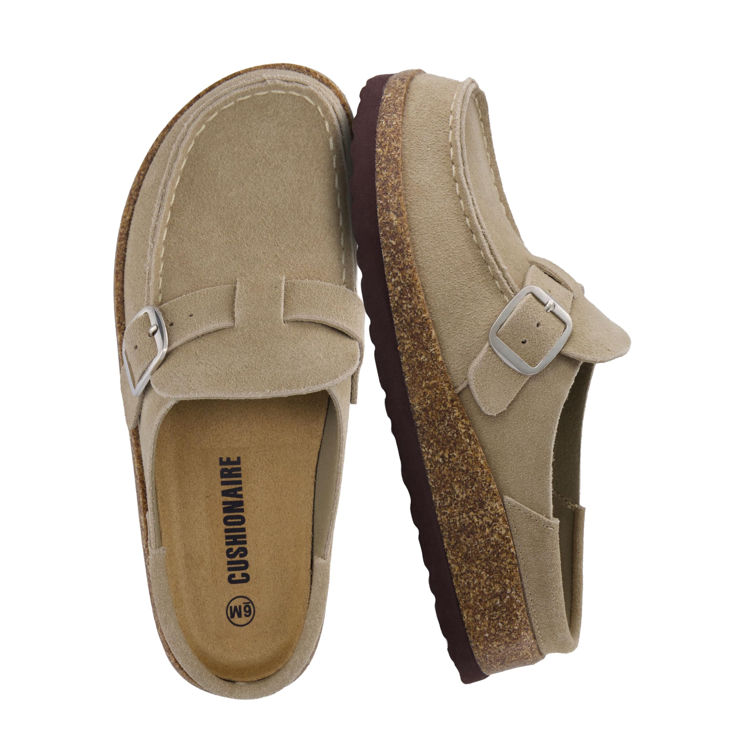 Hobby Genuine Leather Suede Mule Clogs for Women with Buckle Strap and Cork Footbed, Supportive All-Day Comfort in Womens Shoes