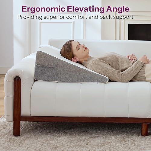 Miniatura 6 de Almohada de cuña de cama con parte superior de espuma para dormir, almohada triangular de apoyo elevado de 10 pulgadas para leer y descansar,