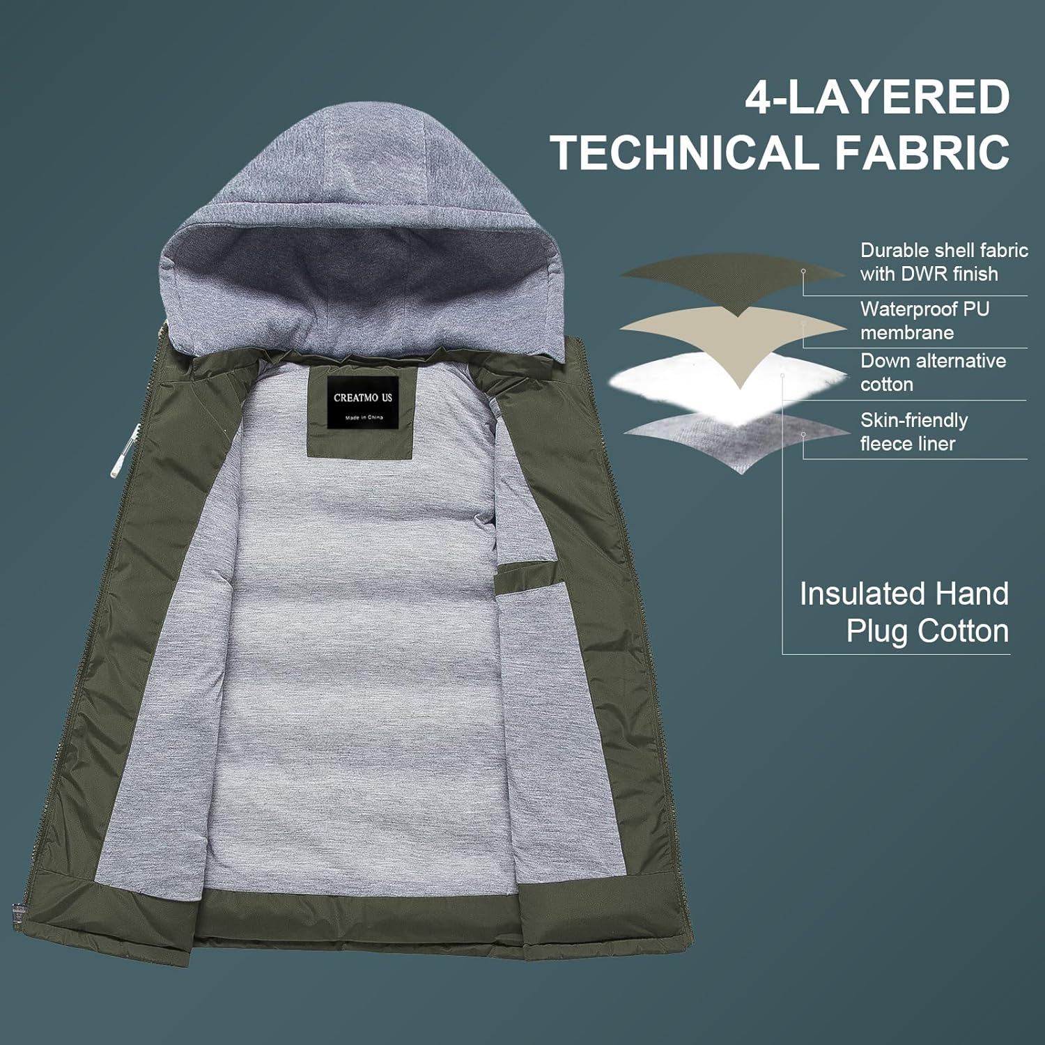 CREATMO US Men's Outdoor Winter Vest Outerwear Removable Hooded Padded Puffer Sleeveless Vest - Image 3