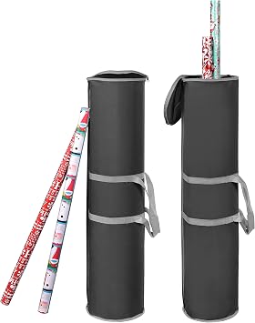 ProPik Wrapping Paper Storage Bag | Gift Wrap Holder Organizer | 2 Pack Store Up to 48 Rolls 40 Inch Long | Heavy Duty 600D Oxford Material Holiday Container | Top & side handles Black