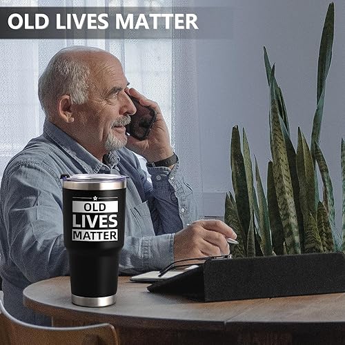 Miniatura 3 de Gingprous Old Lives Matter - Vaso divertido regalo de cumpleaños, regalo de jubilación para abuelo, tío, anciano, 40, 50, 60, 70, 80, regalo de