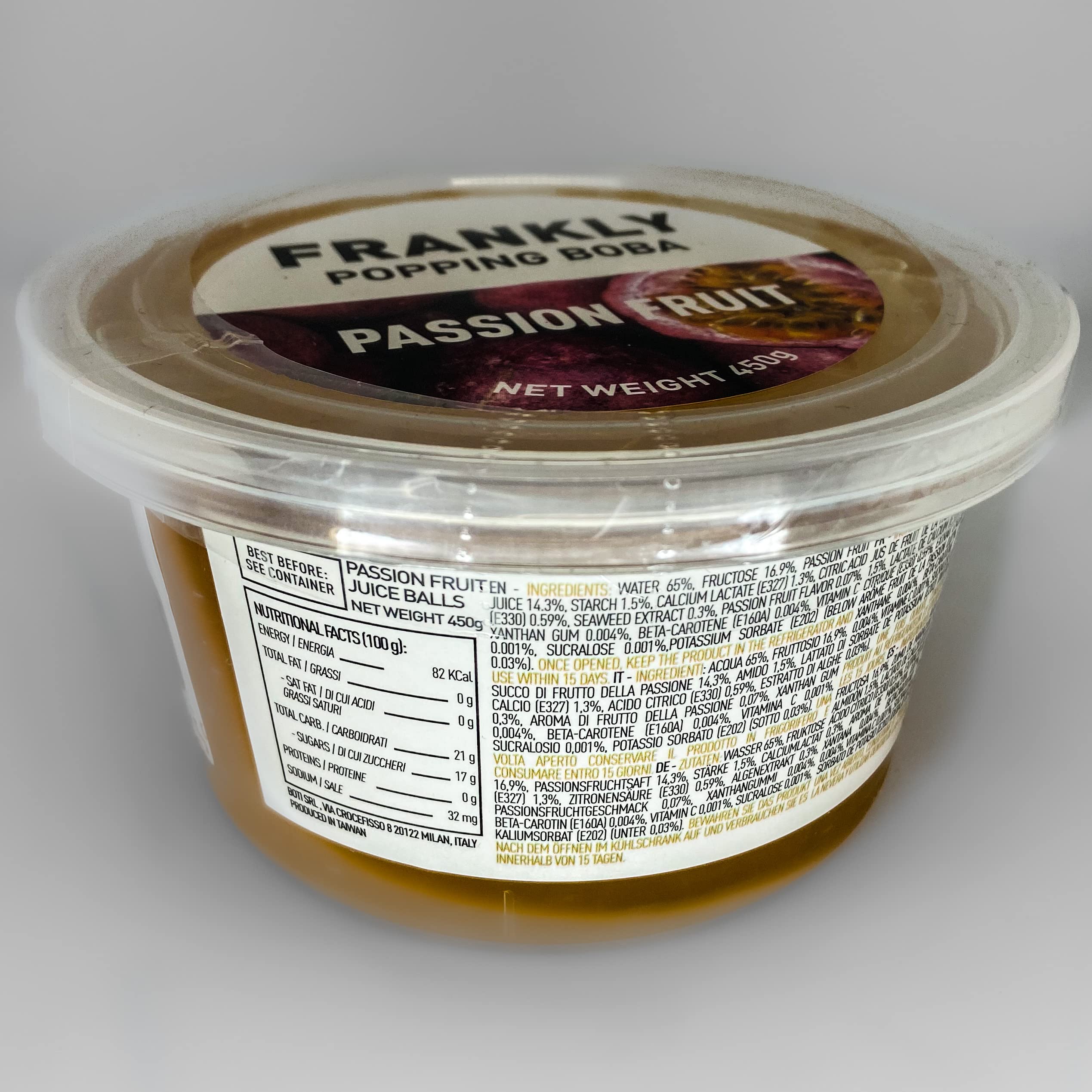 FRANKLY Popping Boba al Frutto della Passione, barattolo da 450gr - Per Bubble Tea, Yogurt, Torte e Dolci