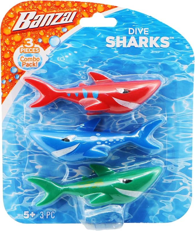 Banzai 3 Piece Magical Mermaid Dolls and 3 Piece Dive Sharks Pool Toys Bundle Set of Pool Toys