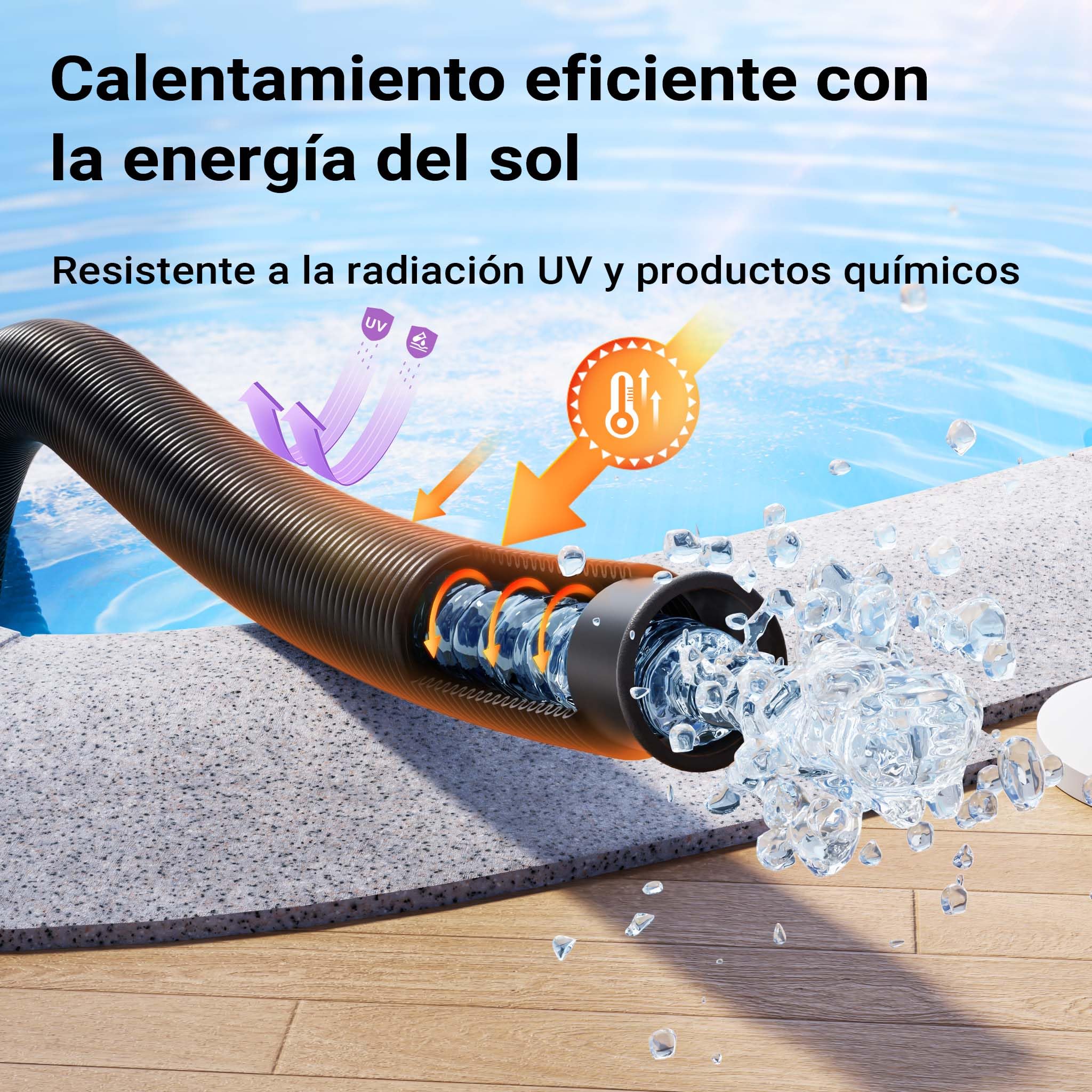 Wiltec Manguera de piscina 30 m ⌀38 mm 190 g/m negra con manguitos, manguera de bomba para piscinas tubo de aspiración solar