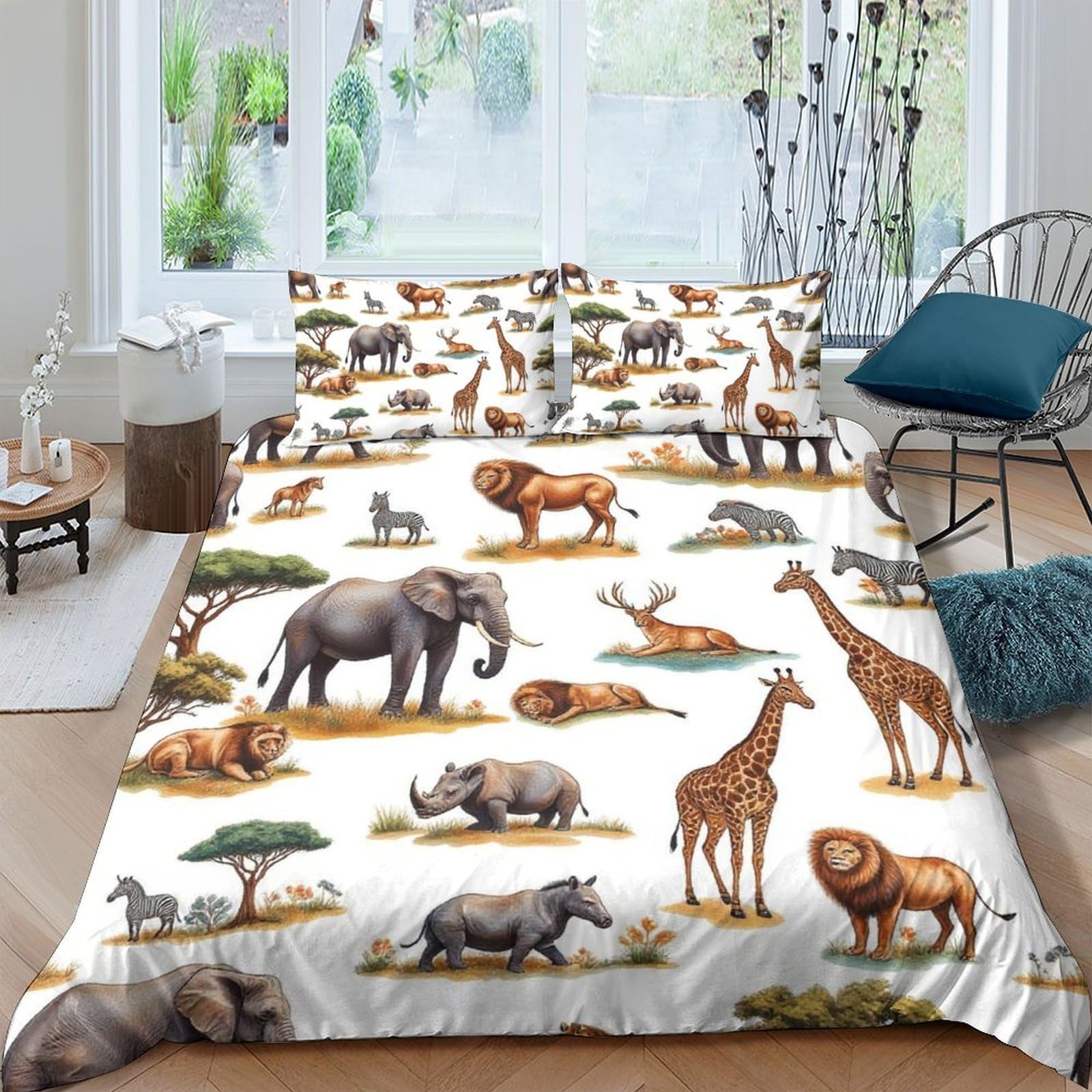 Ctjqhvkz Style-1 3D Printed Safari Wildlife Fitted Sheet Microfiber Soft Animal Pattern Mattress Cover For Bedroom Dorm Decor Single（135X200cm）
