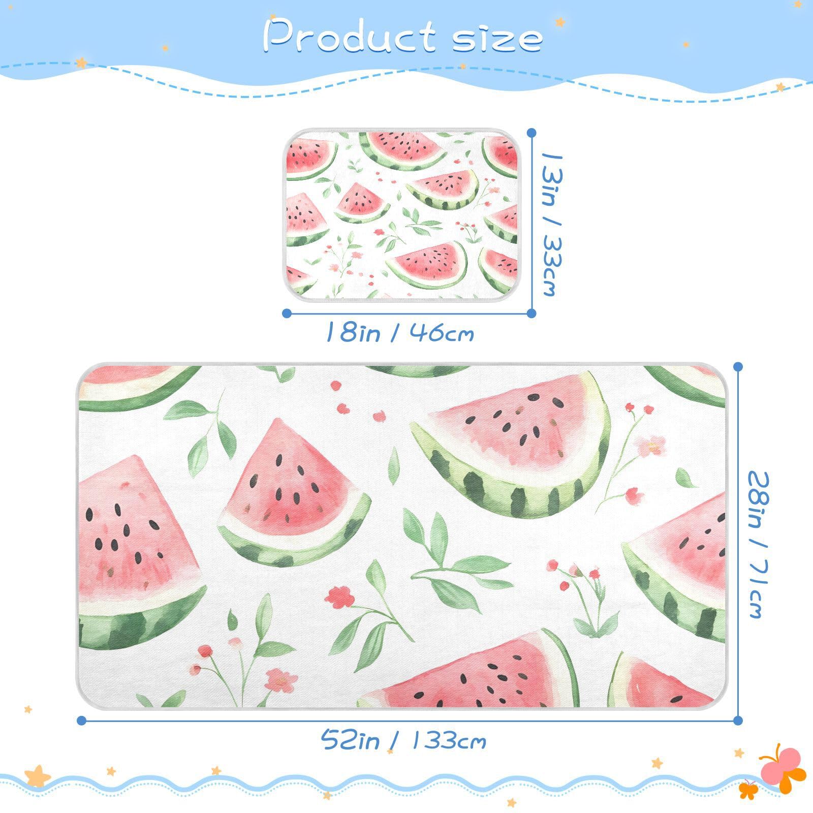 Bolaz Summer Sleeping Bed Pad, Watermelon Leaves Pattern Cooling Mattress Set Breathable Bed Mat Ice Silk Mat + Pillow Cover for Toddler Boys Girls