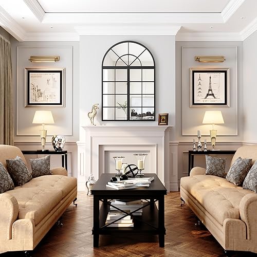 Miniatura 4 de Espejo de metal con acabado de ventana arqueada negra, 47.24 x 31.5 pulgadas, juego de 3 piezas, espejo de pared componible desmontable empalmado,