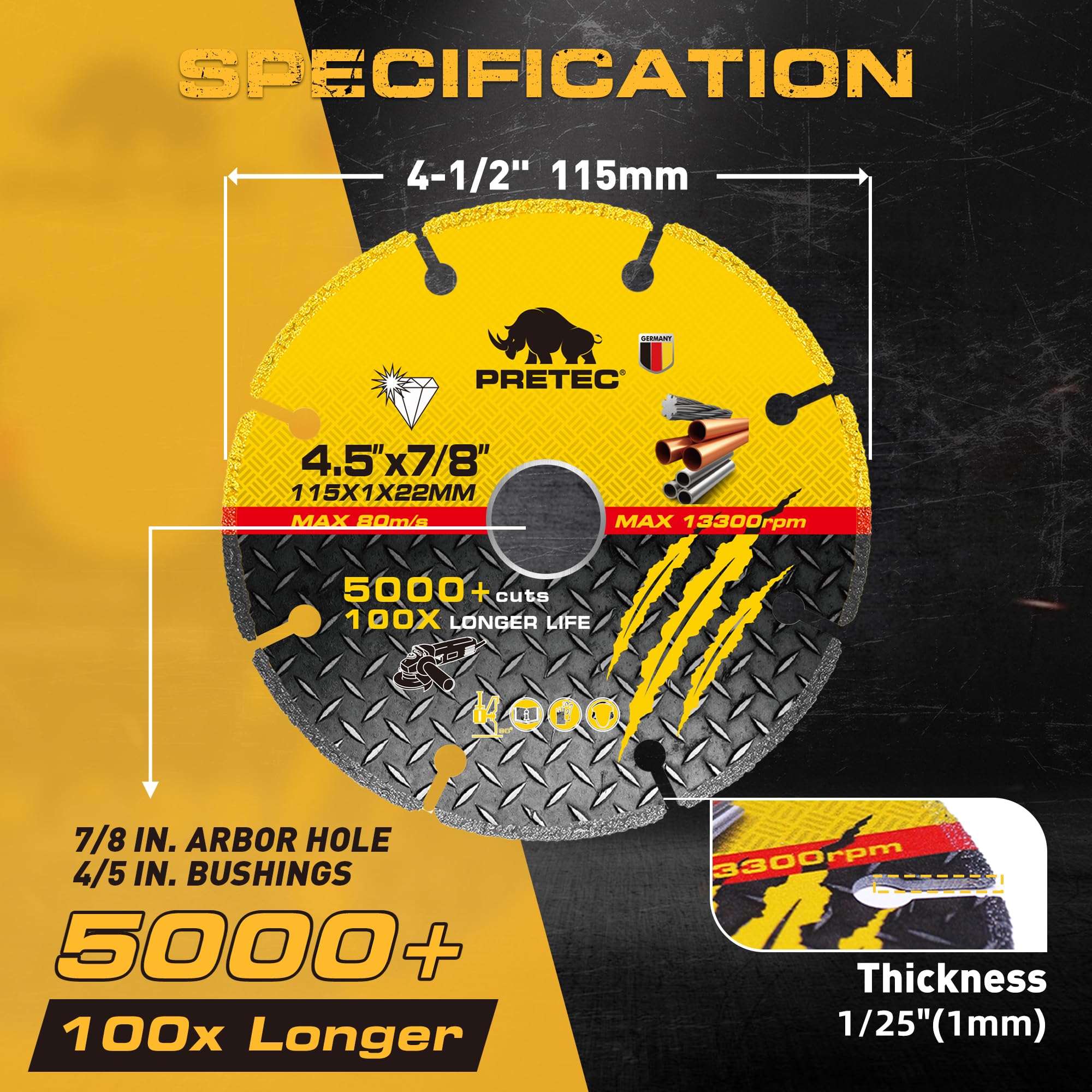 Diamond Cutting Wheel - 5000+ Cuts, Angle Grinder -5 Diamond Cutting Wheel - 5000+ Cuts, Angle Grinder -5