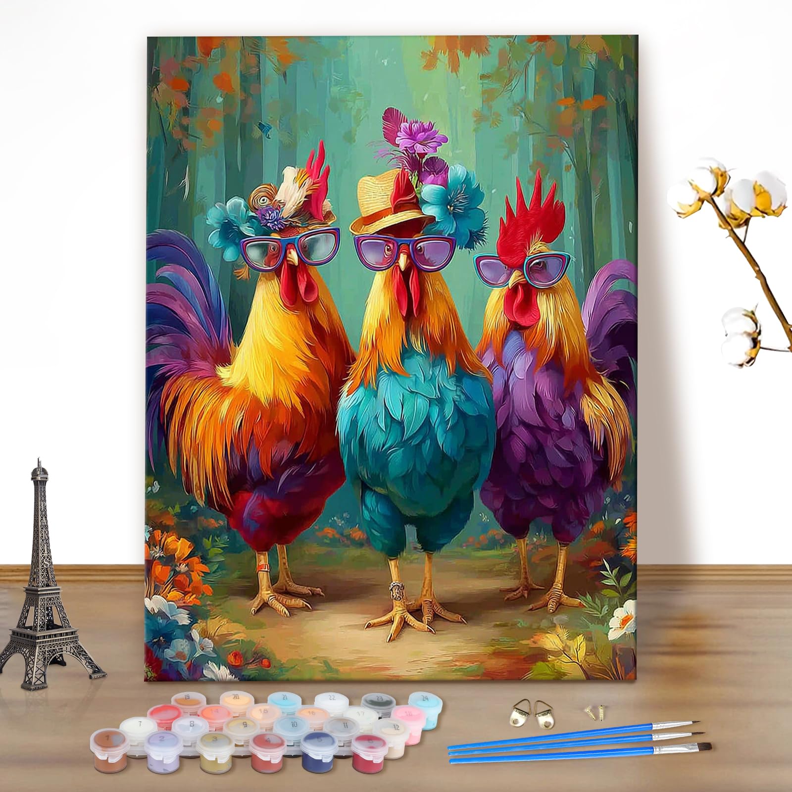 MEIYUDA Paint by Numbers for Adult Funny Chicken, DIY Canvas Oil Painting Kit for Beginner, Paint by Numbers Drawing Paintwork for Home Wall Decor 40x50cm(Without Frame)