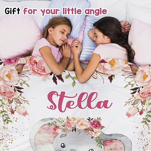 Miniatura 5 de J&SBGFT Manta personalizada para bebé niña, manta de bebé personalizada, manta de envoltura con nombre de niña, mantas de recepción de elefante,