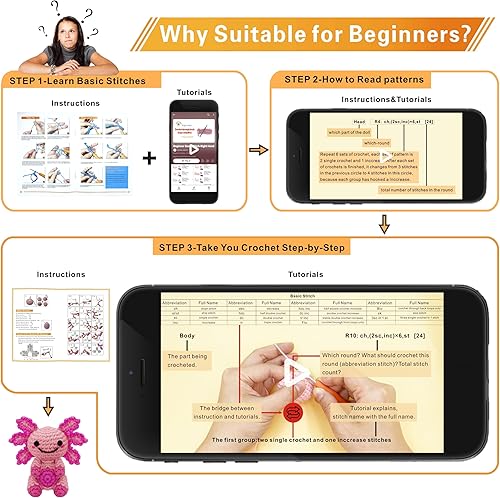 Miniatura 3 de LuNuaFvy Kit de ganchillo para principiantes kit de ganchillo de animales de ajolote para adultos y niños, 2 juegos de inicio de ganchillo y tejido