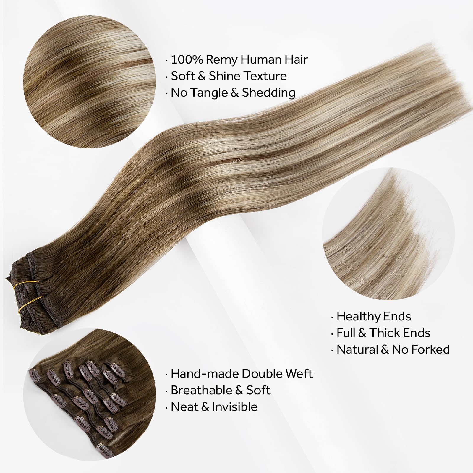 SOBEAUTY Hair Extensions Clip in, 100% Real Human Hair Extensions, 7 Pcs 120G Volume Invisible Clip in Human Hair Extensions - Image 3