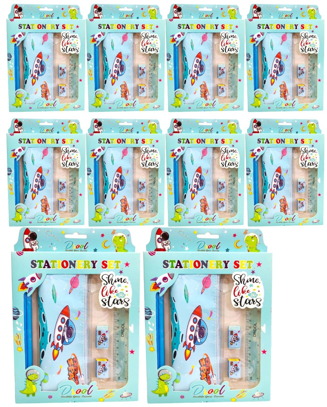 AMANVANI Pack of 10 Space Soft Pencil Storage Case Pouch with Stationery, Stationery Items for Boys, Stationary Set Return Gifts, Birthday Party Return Gifts (B0CW3946M8) Amazon Price History, Amazon Price Tracker
