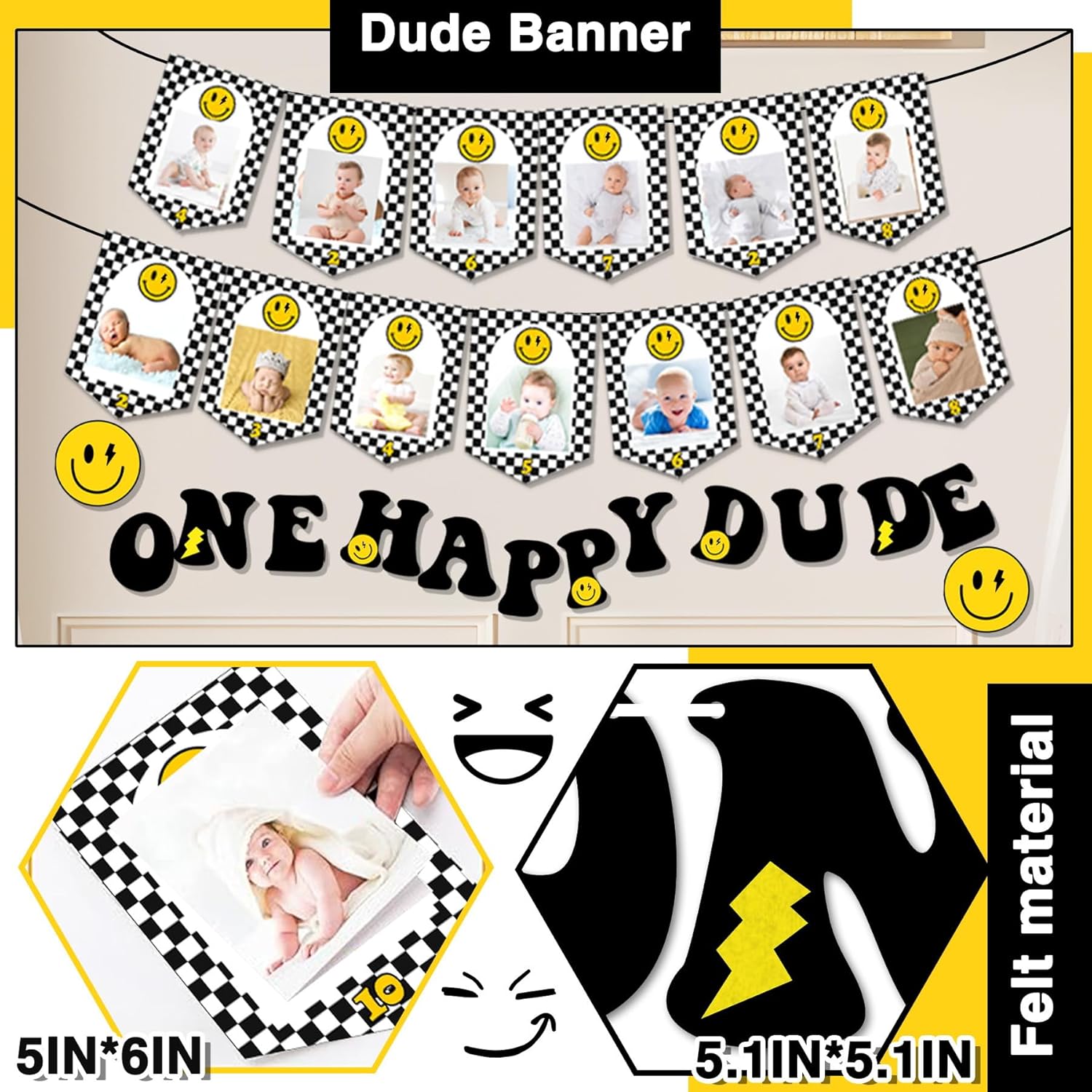 One Happy Dude Birthday Decorations, One Happy Dude 1st Birthday Decorations, Backdrop Balloon Garland Monthly Photo Highchair Banner Cake Topper Tablecloth