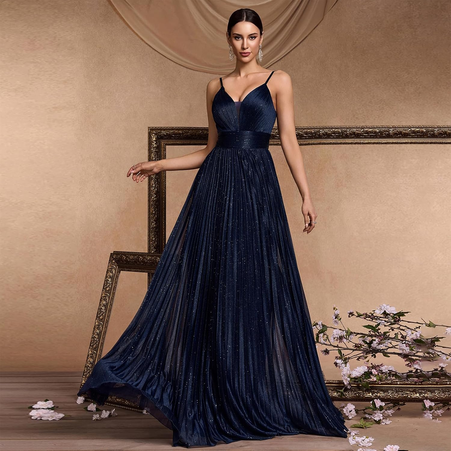 Sexy Backless Maxi Formal Dress for Women with Sequin, Sleeveless Pleated Evening Gowns for Wedding and Cocktail - Image 3