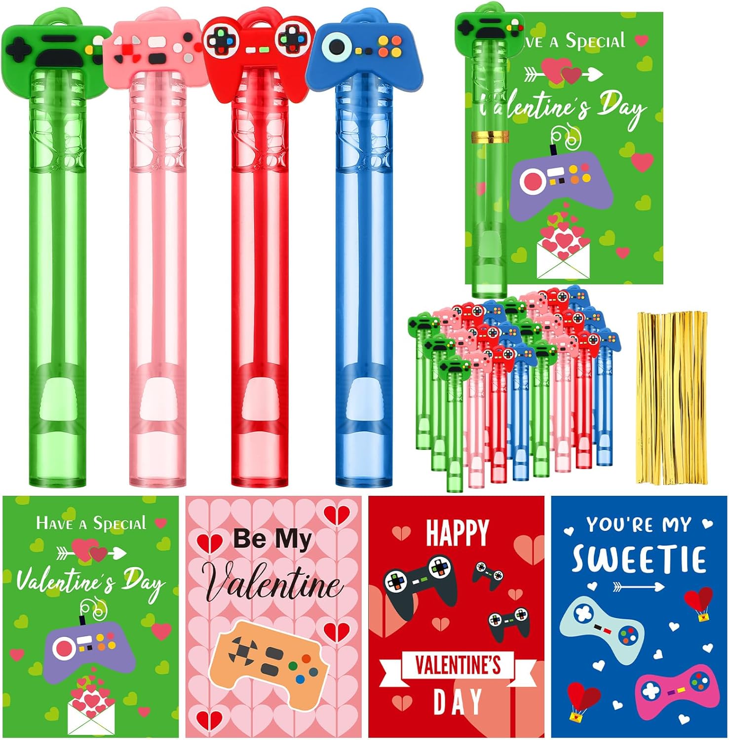 JellyArch 78Pcs/24 Set Valentines Day Cards Kids Classroom Valentines Gifts Donut Party Favors Mini Bubble Wands Classroom Exchange Gifts Cards Ice Cream Drip Party Favors for Kids Toddlers Girls Boys