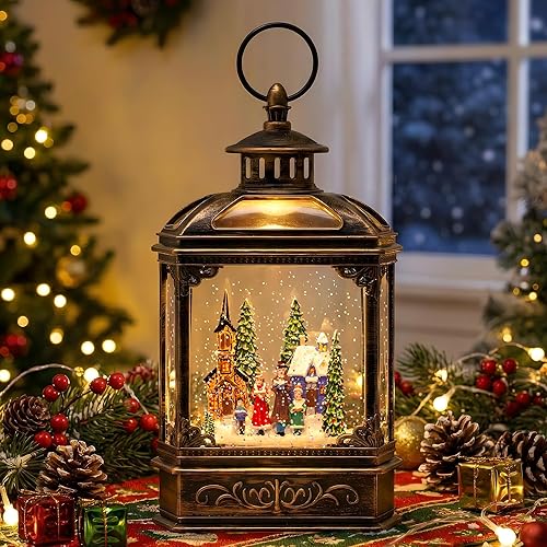 Miniatura 15 de Linterna de globo de nieve de Navidad, linterna brillante de agua iluminada con cable USB y funciona a baterías, para regalos y decoración de Belén