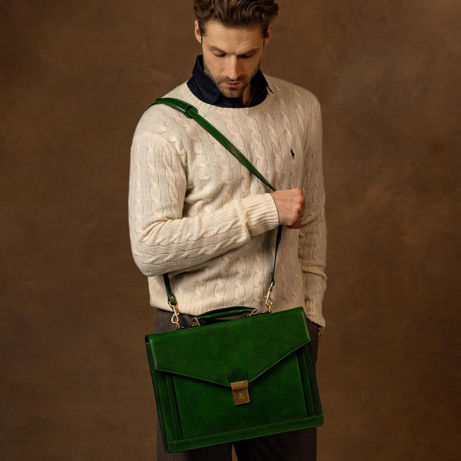 Time Resistance Leather Briefcase for Men - Business Laptop Bag - Italian Handmade Leather Bag - Attache - Gift Box Included - Image 3