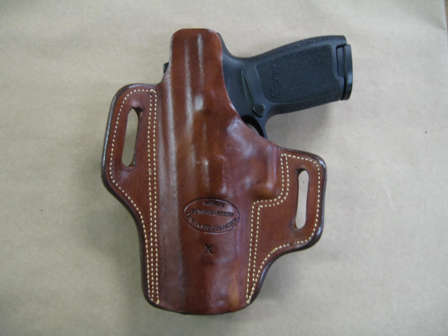 Azula Gun Holsters Springfield XD Mod2, XDM, XD 5"- 5.25" OWB Leather 2 Slot Molded Pancake Belt Holster CCW TAN RH