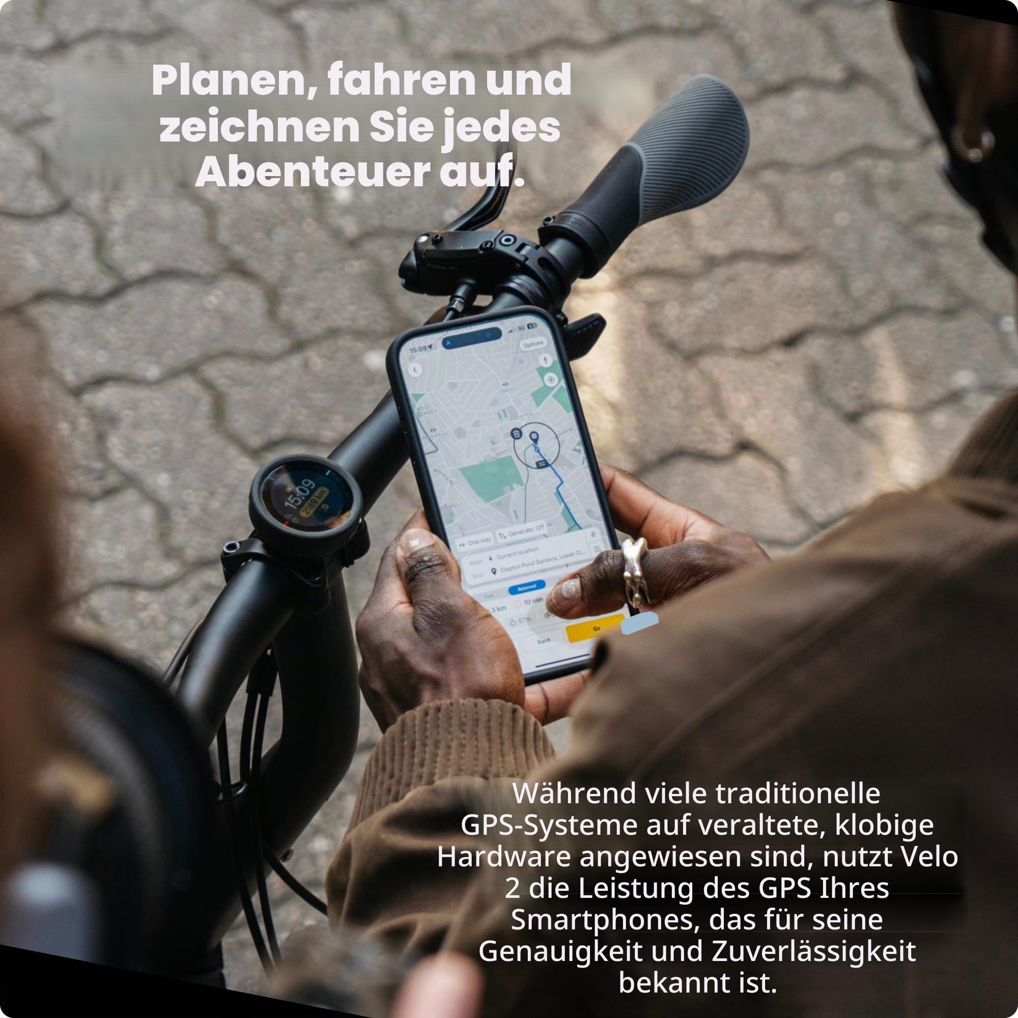Beeline Velo 2 Navigationsgerät Ø46,4mm für Fahrrad + universelle Lenkerhalterung | Fahrrad Navigation
