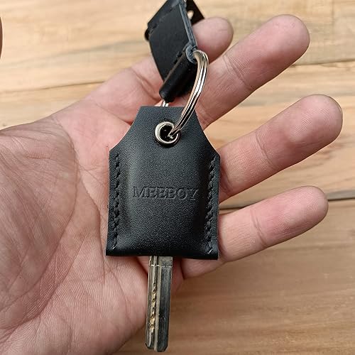 Miniatura 5 de handmade Keychain leather Protective Key Case Cover key fob protector Key Holder Small Home Storage Bag Key Ring Pouch (Small-black)