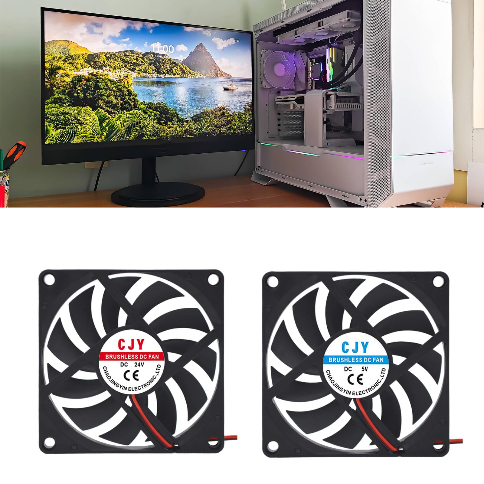 Amazon.co.jp: 80mm 静音 PC 冷却ファン 5V/24V 低ノイズ効率的な熱