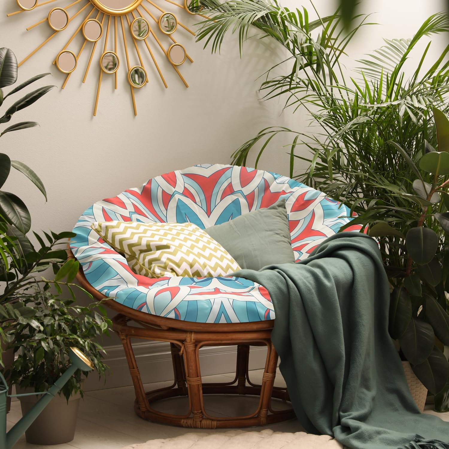 Papasan Cushion Cover Only, Water Resistant Papasan Chair Cushion Cover for Outdoor lndoor,Skin-Friendly Soft Machine Washable Unfading Zippered Cover (Mandalas 1, 50in)