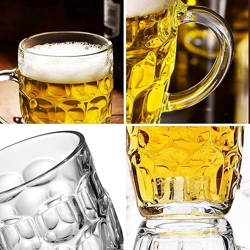 Miniatura 6 de Paquete de 6 tazas de cerveza Dmple, vasos con asa, jarras de vidrio de 17 onzas, juego de vasos de cerveza clásicos